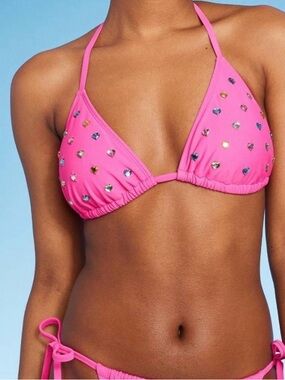 Wild Fable Hot Pink Crystal Heart Triangle Bikini Top and bottom